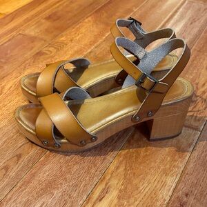 MIA Women's Tan Leather Platform Sandals with Block Heel